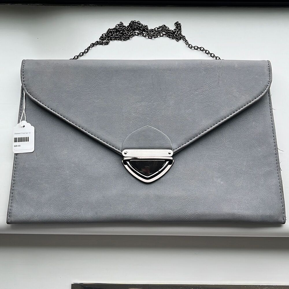 Boutique Large Clutch Crossbody in grey leather NWT